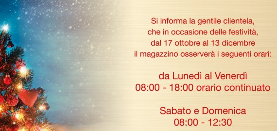 Orari nuovi magazzino dal 17 Ottobre al 13 Dicembre